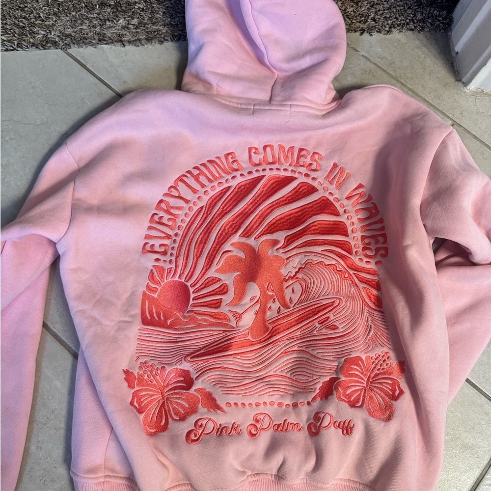 Pink Palm Puff Women's Pink Hoodie